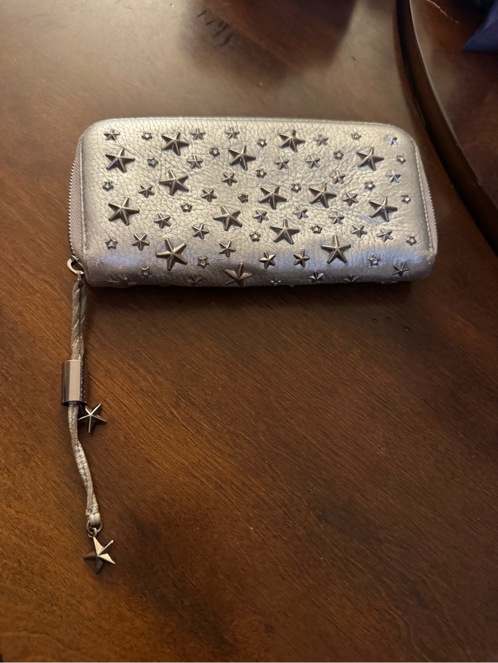Jimmy Choo Star-Studded Zip Around Silver Wallet